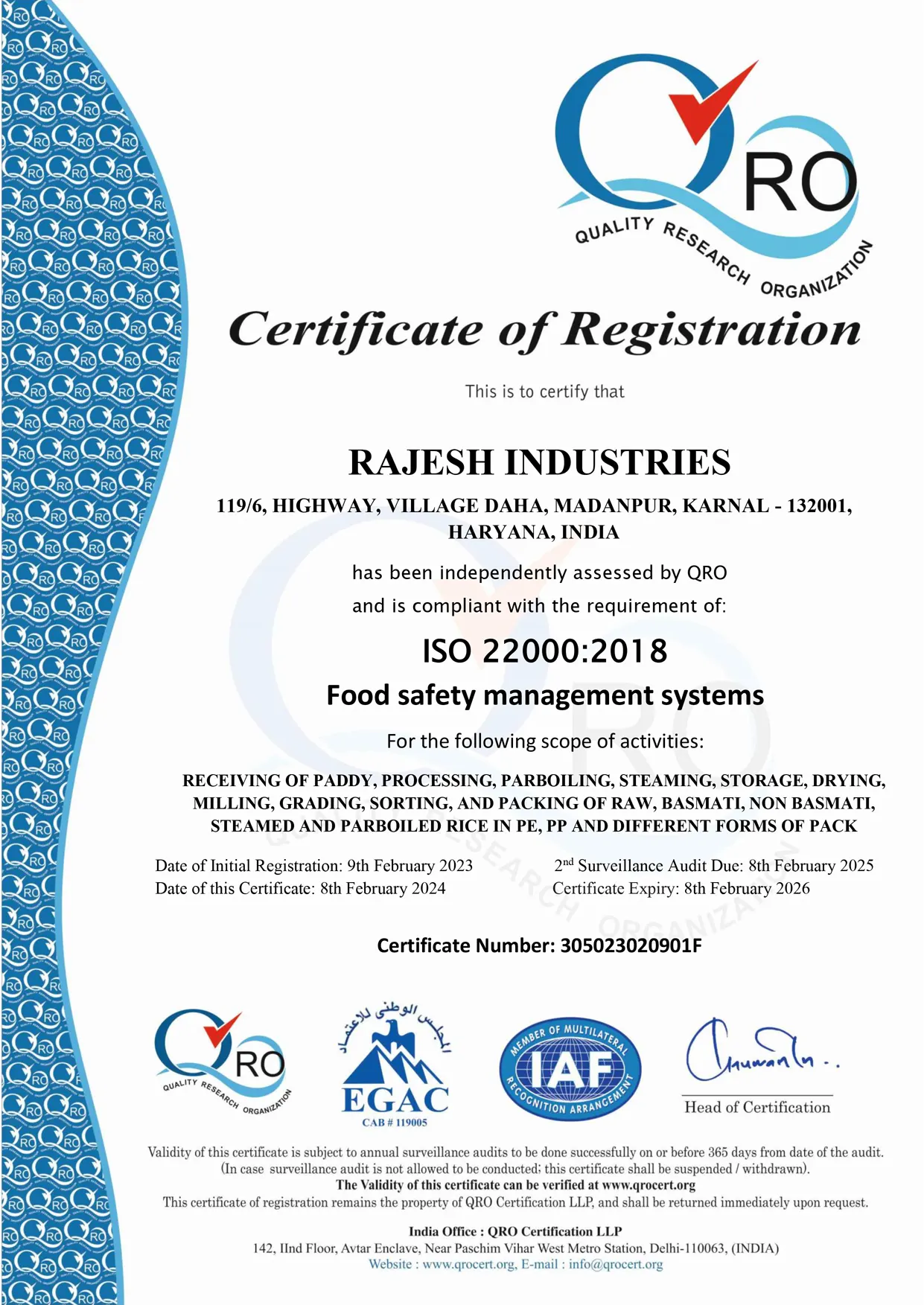 UrbanFresh rice mill Importer Exporter Code record